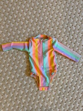 Old Navy Kids Rainbow Pastel Stripe Long-Sleeve One-Piece Swimsuit